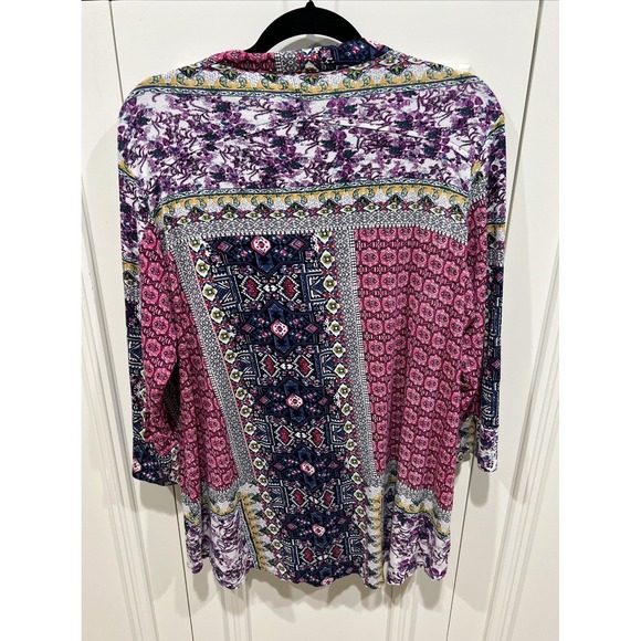 Parsley & Sage Knit Button Up Tunic Top Geometric Artsy Boho Colorful Hippie - Picture 4 of 7